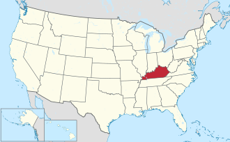 Map of Kentucky highlighting state borders and major cities