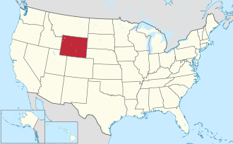 Map highlighting the borders of Wyoming in the United States