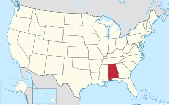 Map of Alabama highlighting state borders for paycheck calculation reference
