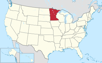 Map of Minnesota highlighting state borders and key cities