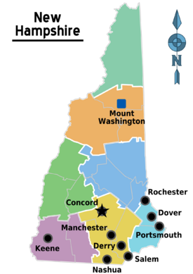Map of New Hampshire highlighting state borders