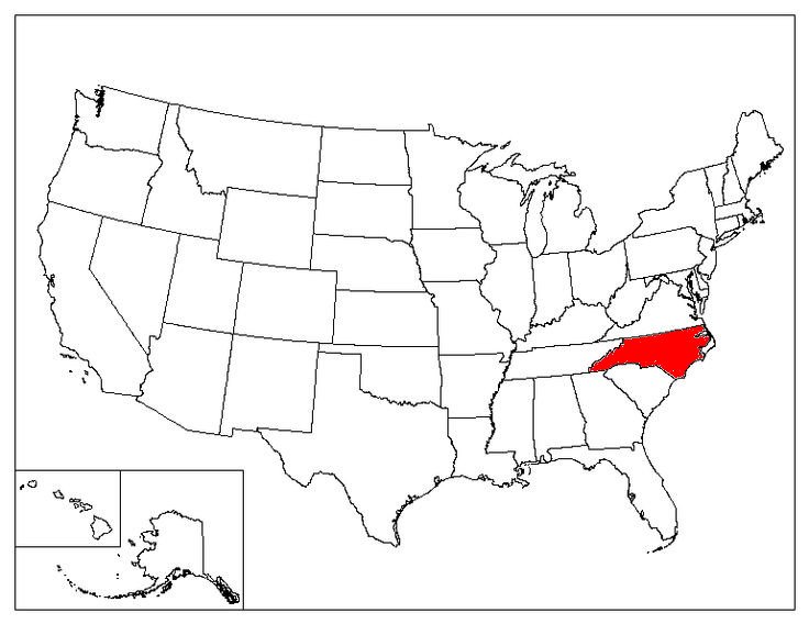 North Carolina state map highlighting its borders