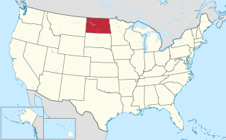 Map of North Dakota highlighting state borders