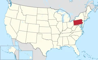 Map of Pennsylvania highlighting state borders