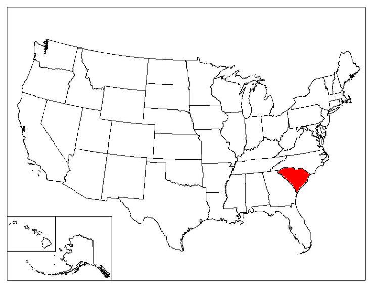 Map of South Carolina highlighting its borders