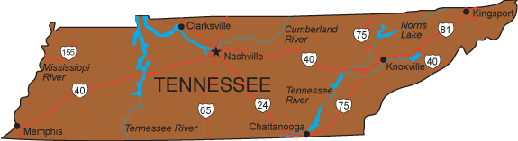 Map of Tennessee highlighting state borders