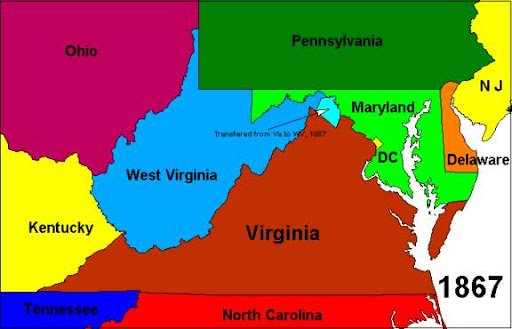 Map of Virginia highlighting state borders