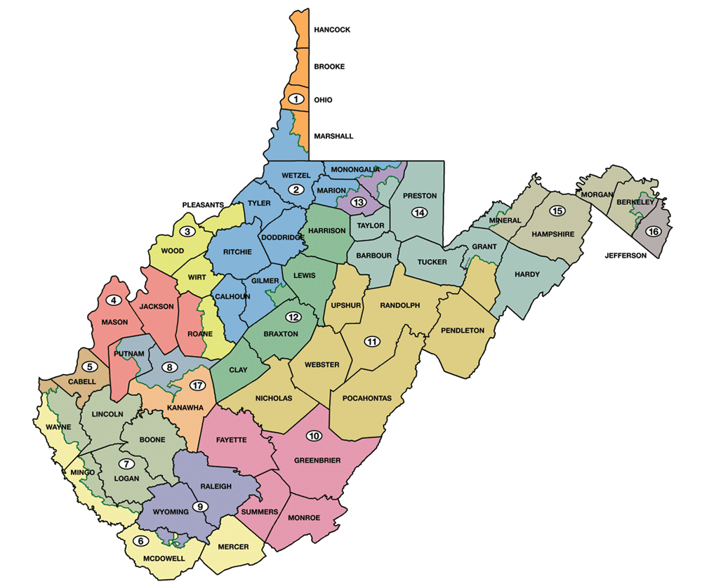 West Virginia State Map Highlighting Borders