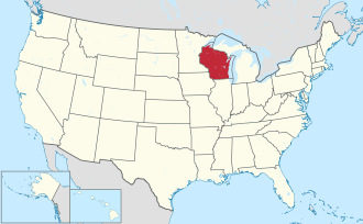 Map of Wisconsin highlighting state borders