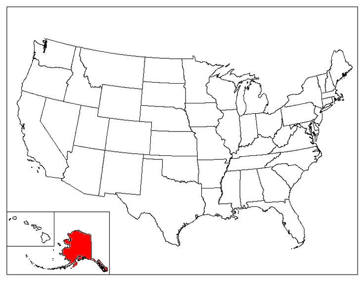 Map of Alaska highlighting state borders