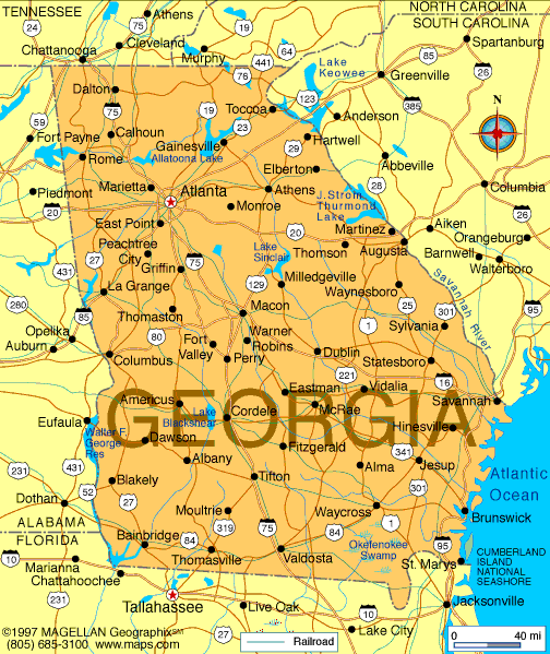 Map of Georgia highlighting state borders