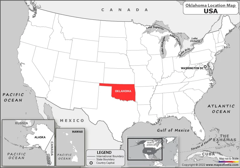 Map of Oklahoma highlighting state borders