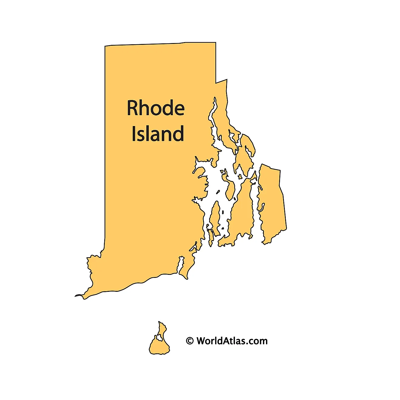 Map of Rhode Island highlighting state borders