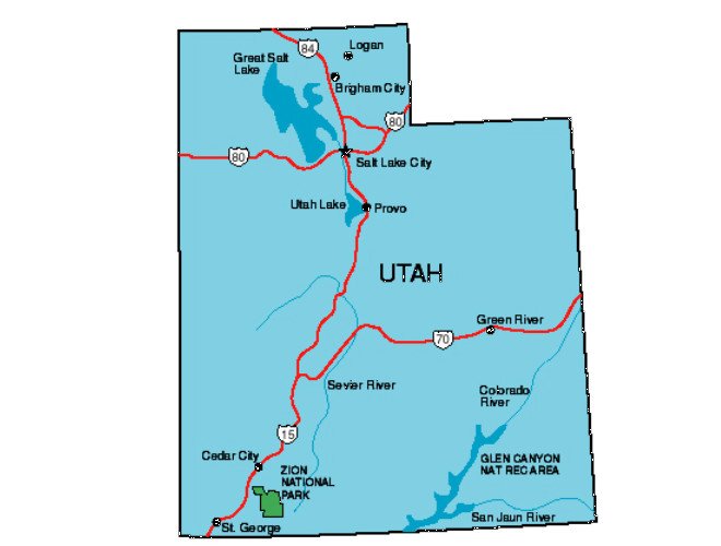 Map of Utah highlighting state borders