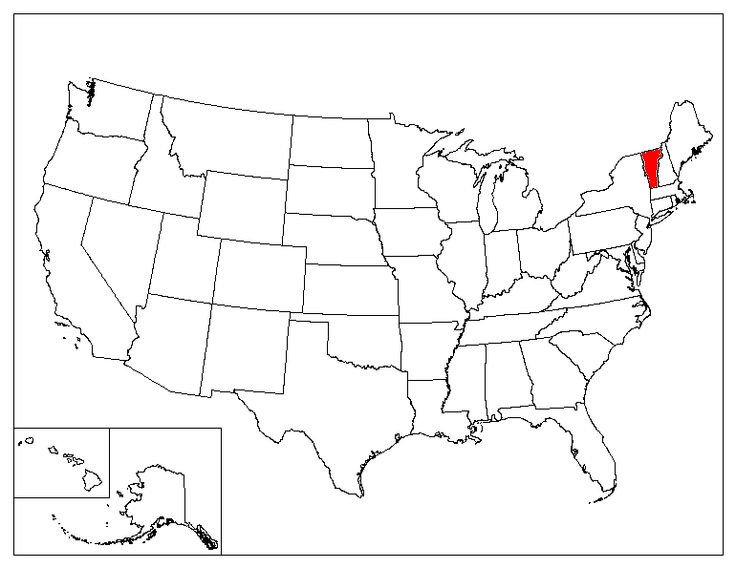 Map of Vermont highlighting state borders