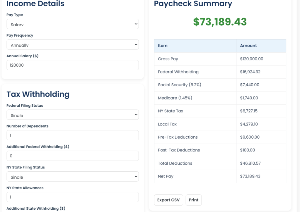 Salary Take Home Calculator New York