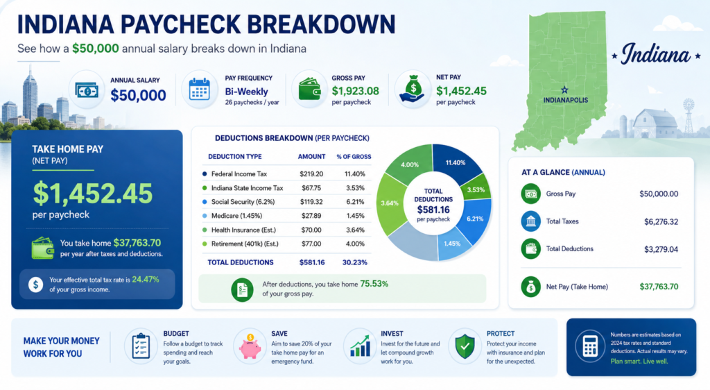 $50,000 Salary After Tax in Indiana breakdown 2026