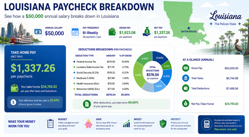 $50,000 Salary After Tax in Louisiana