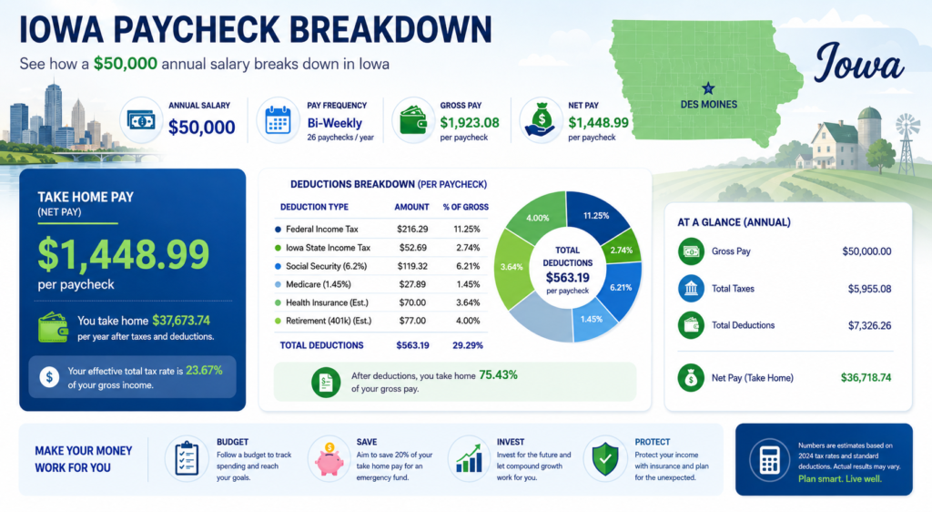 $50,000 Salary After Tax in Lowa