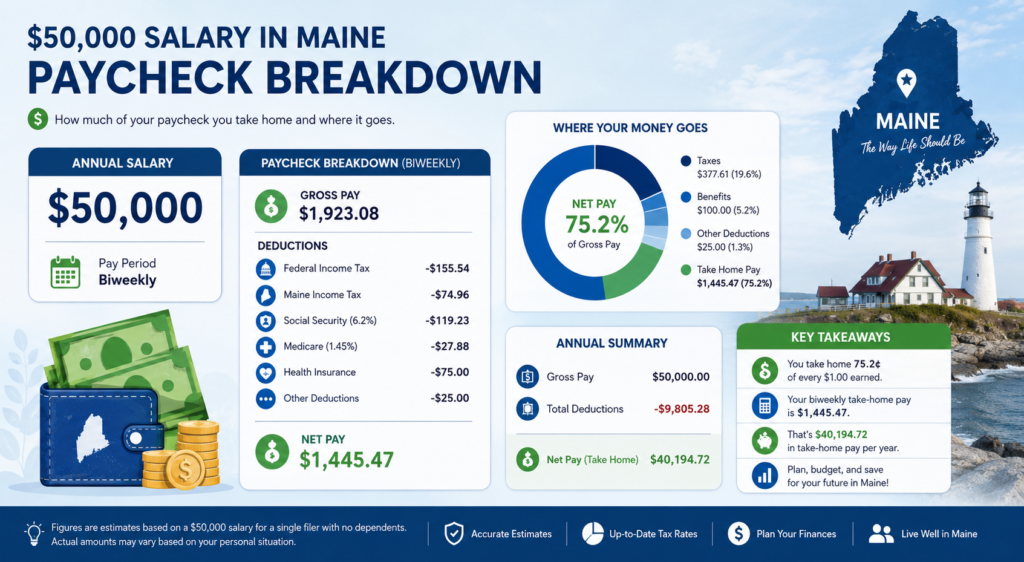 $50,000 Salary After Tax in Maine