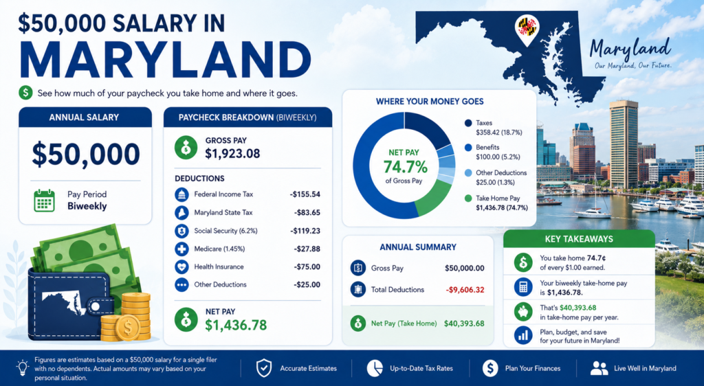 $50,000 Salary After Tax in Maryland