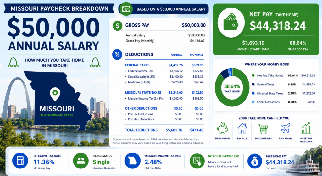 $50,000 Salary After Tax in Missouri