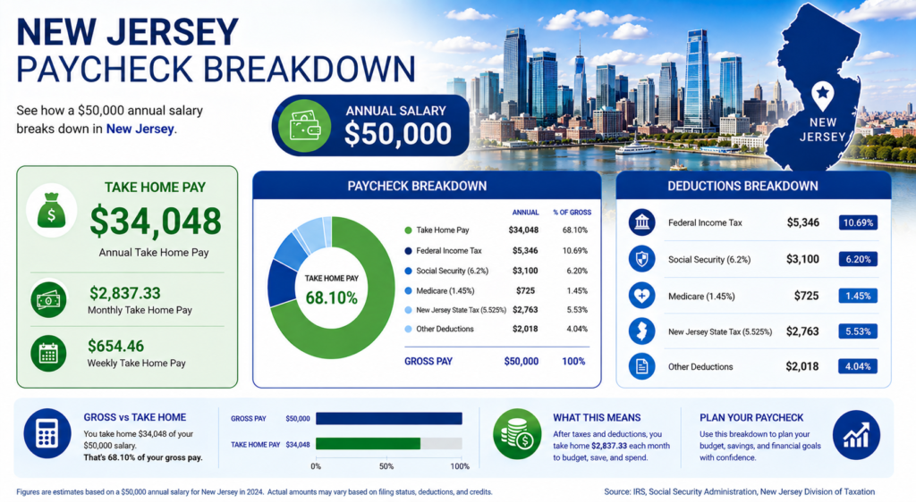 $50,000 Salary After Tax in New Jersey