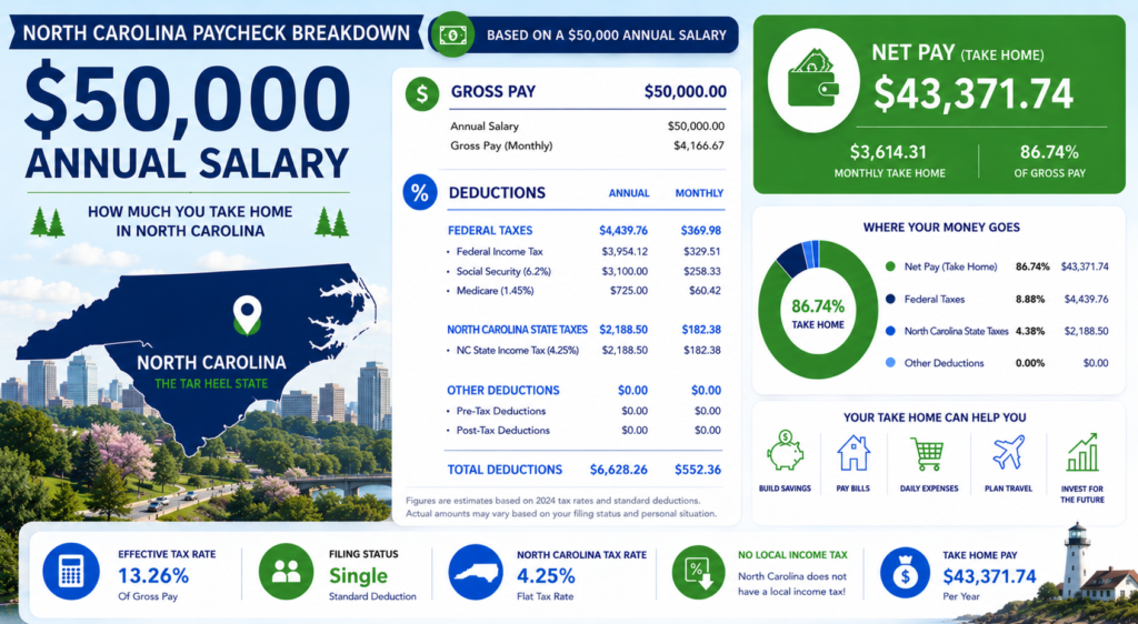 $50,000 Salary After Tax in North Carolina