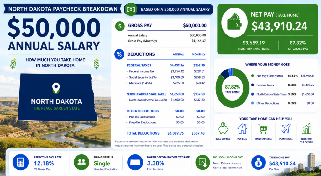 $50,000 Salary After Tax in North Dakota