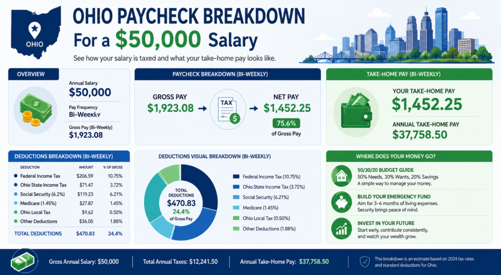 $50,000 Salary After Tax in Ohio