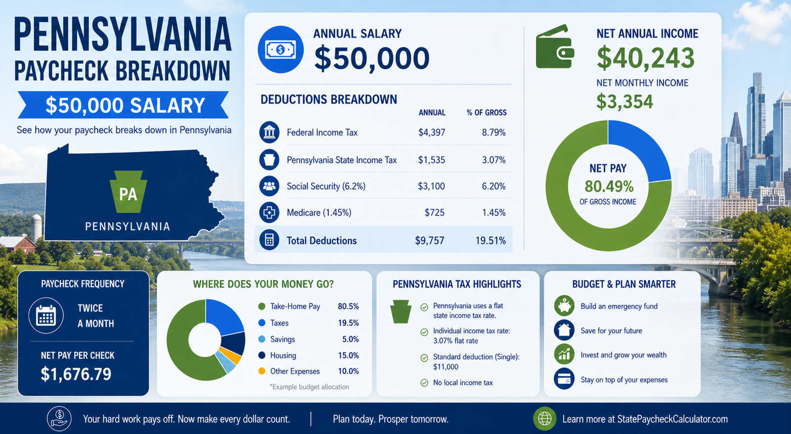 $50,000 Salary After Tax in Pennsylvania breakdown 2026