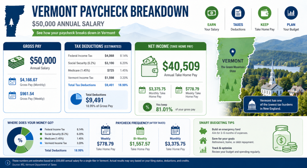 $50,000 Salary After Tax in Vermont