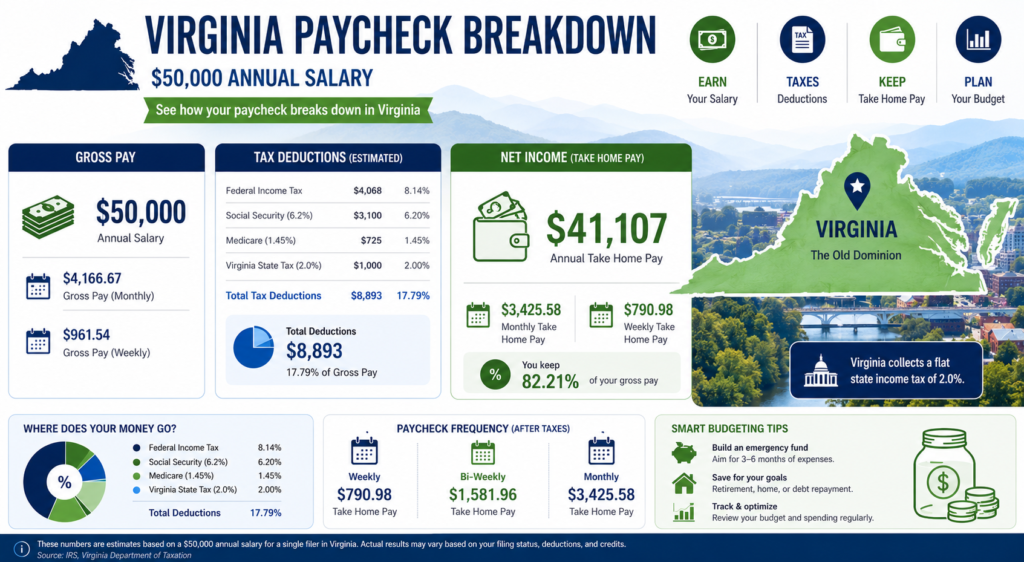 $50,000 Salary After Tax in Virginia