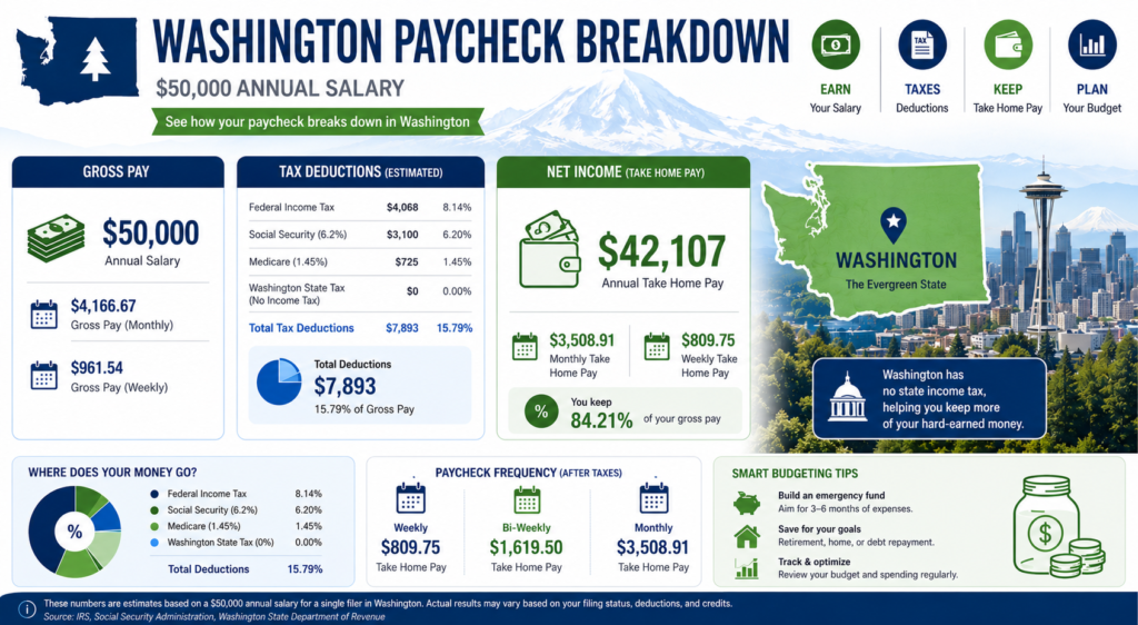 $50,000 Salary After Tax in Washington