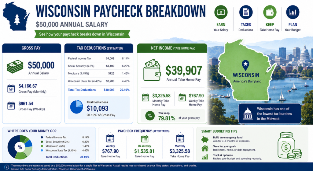 $50,000 Salary After Tax in Wisconsin