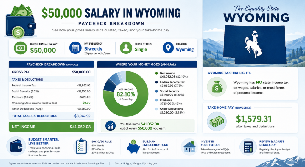 $50,000 Salary After Tax in Wyoming