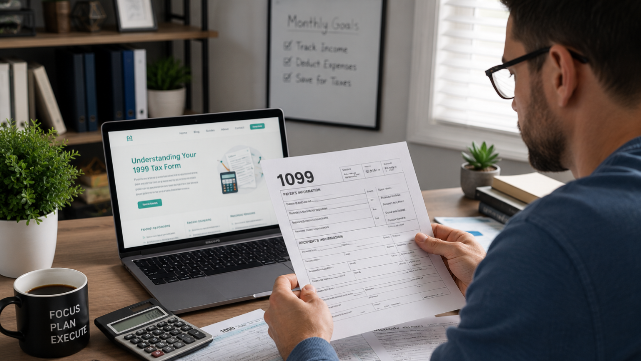 IRS Form 1099 tax reporting paperwork for freelancers and contractors