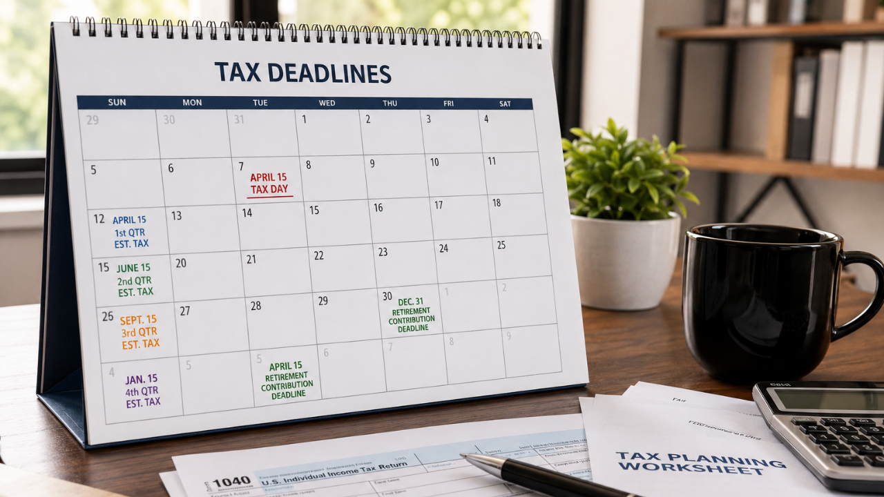 Tax planning calendar showing important deadlines throughout the year
