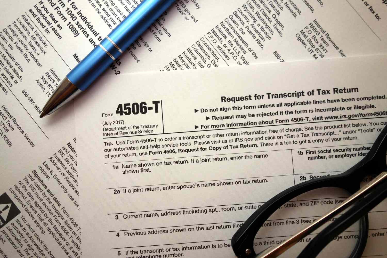 IRS Form 4506-T tax return transcript request form