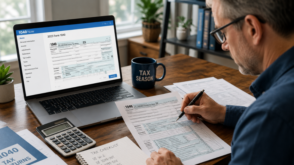 Taxpayer Completing IRS Form 1040