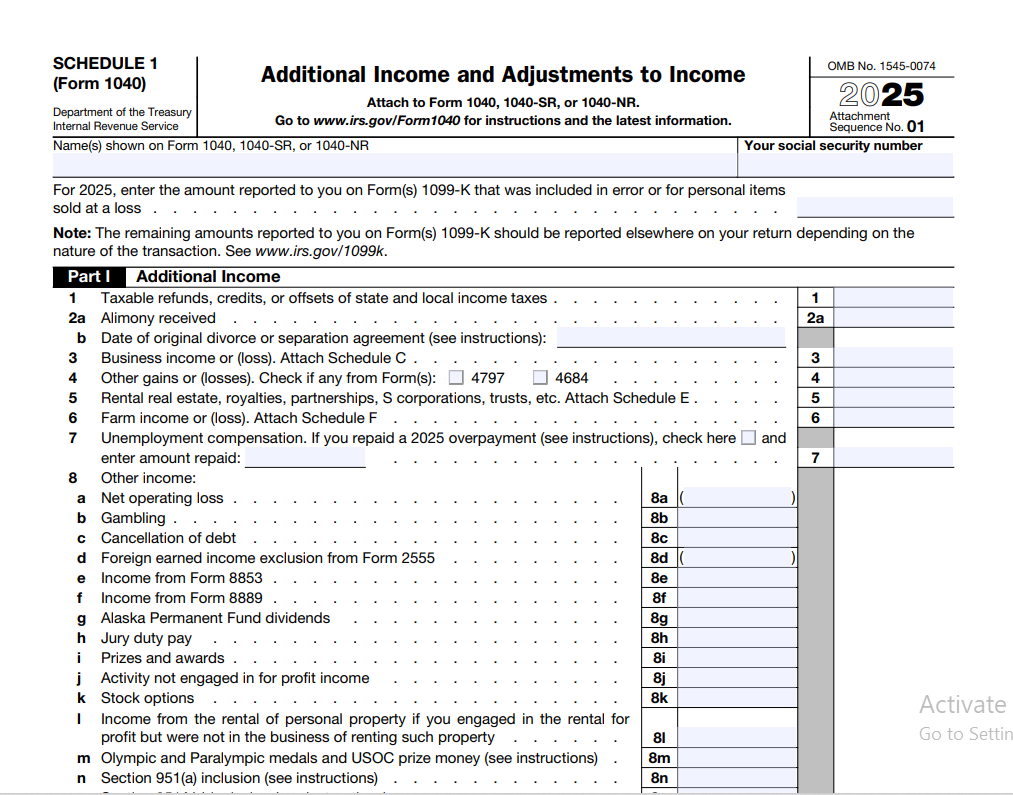 IRS Schedule 1 (Form 1040)