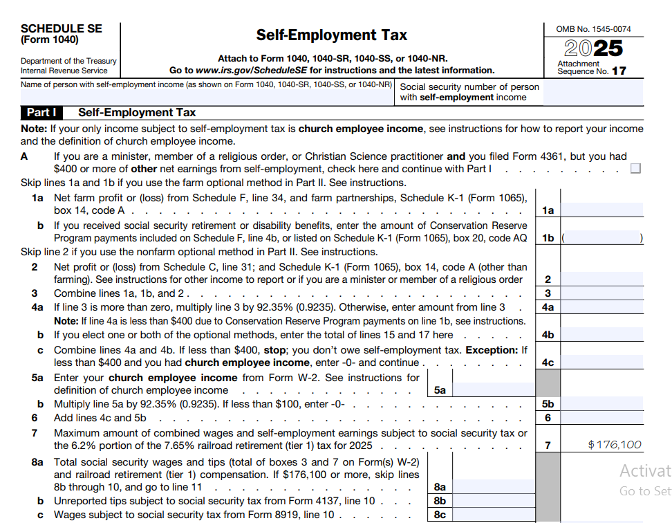 IRS Schedule SE Self-Employment Tax Form